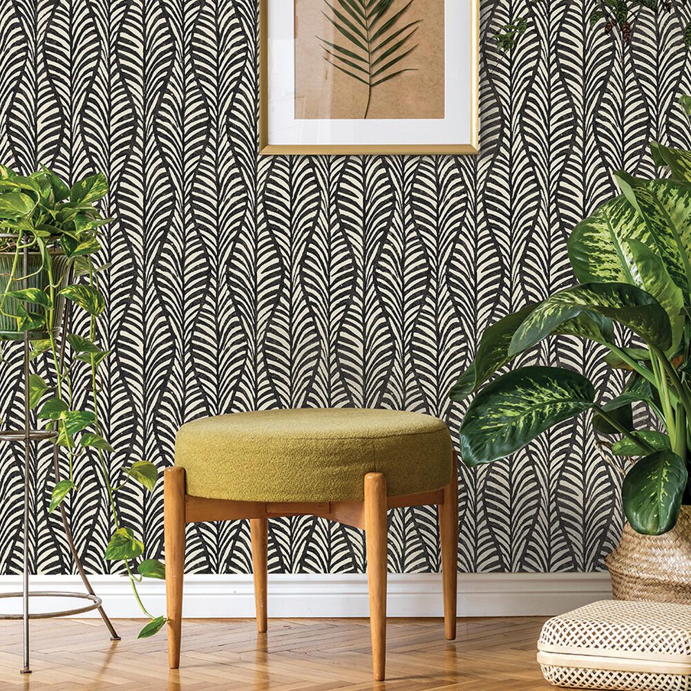 Tempaper Block Print 198" x 20.5" Peel and Stick Wallpaper in Black Jade, , large