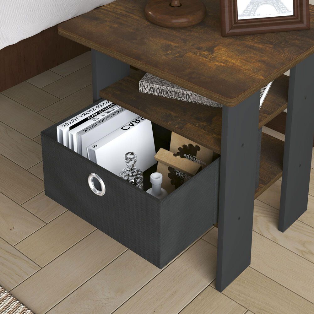 HOMLUX 2-Piece 1-Shelf End Table with Bin Drawer in Amber Pine, , large
