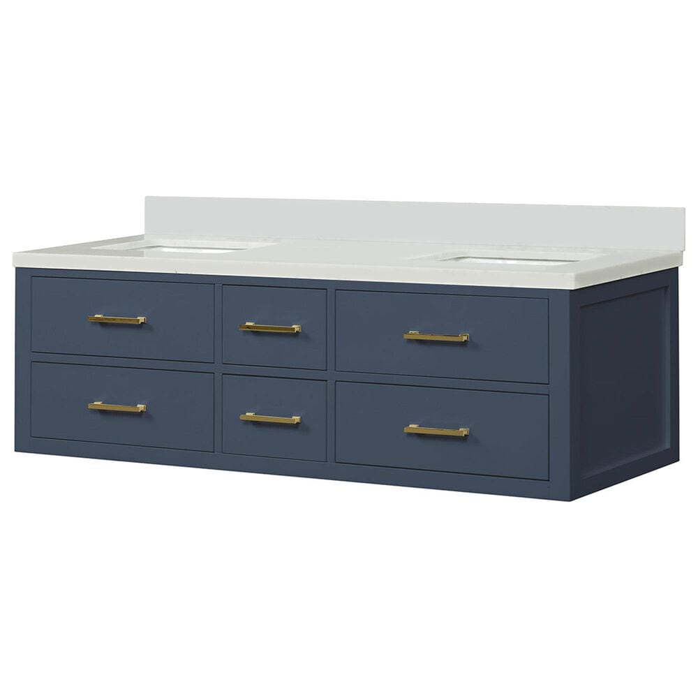 Lexora Home Castor 60" Double Bathroom Vanity in Blue with 2 cm White Quartz Top and Rectangular Sinks, , large