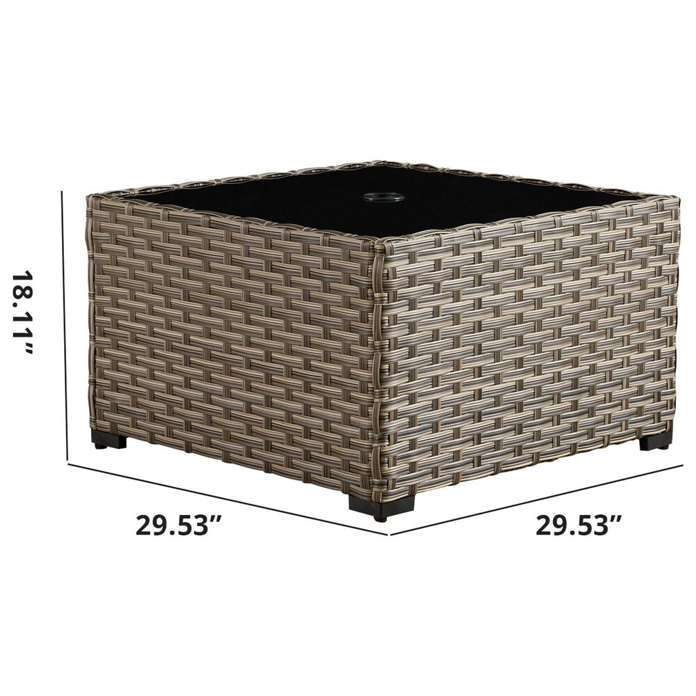 HOMLUX Outdoor Wicker Square Coffee Table with Umbrella Hole in Brown, , large