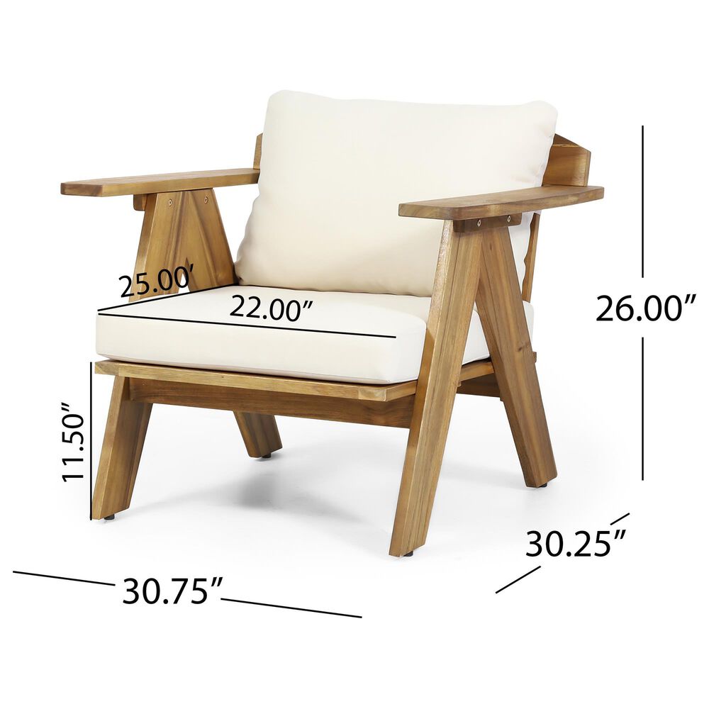 Hearth and Haven Outdoor Club Chair with Beige Cushion in Teak &#40;Set of 2&#41;, , large