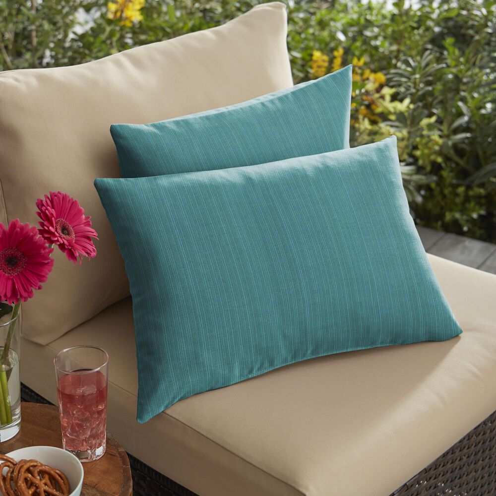 Sorra Home Sunbrella 13" x 20" Pillow in Dupione Deep Sea (Set of 2), , large