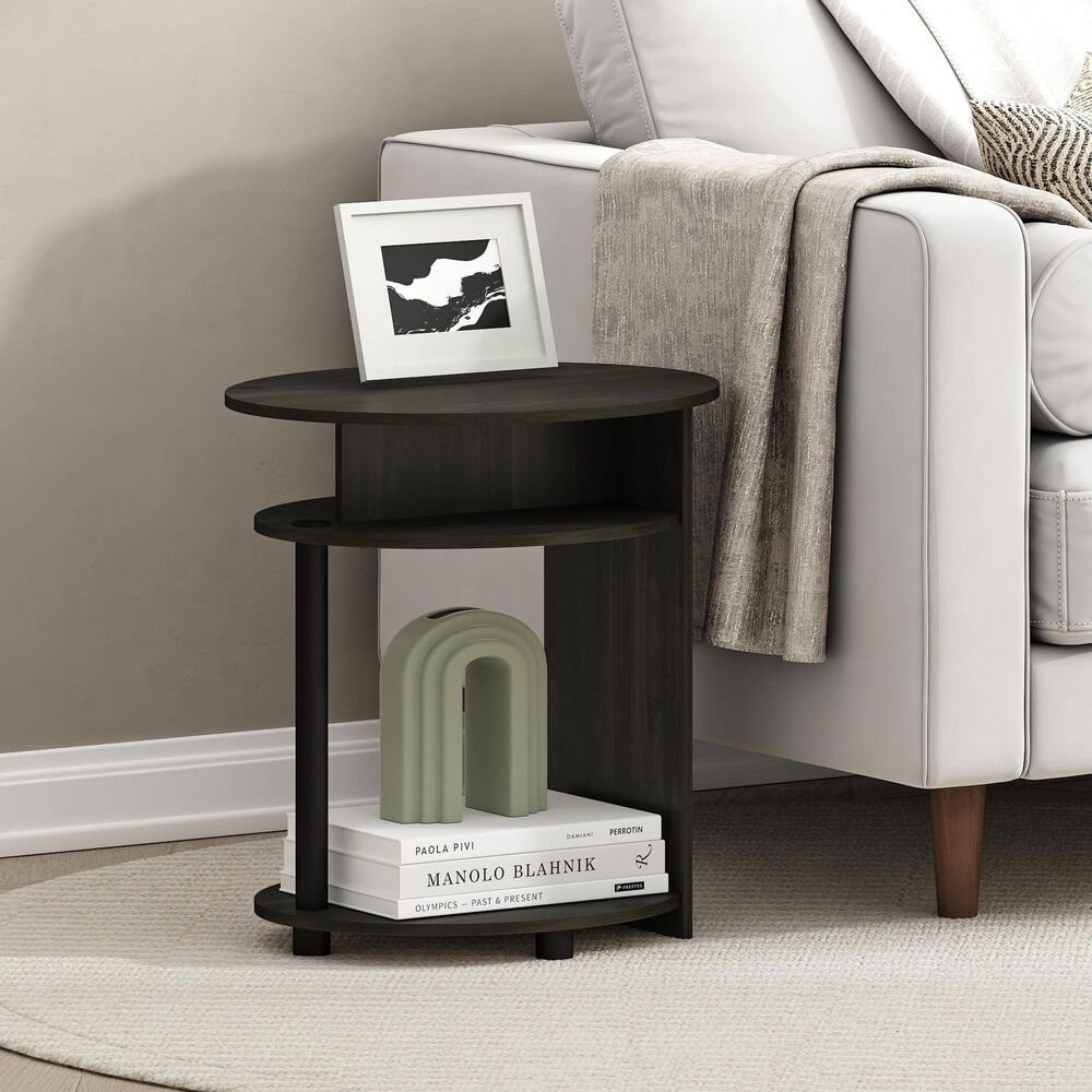 HOMLUX Oval End Table with Bookshelf in Walnut and Black, , large