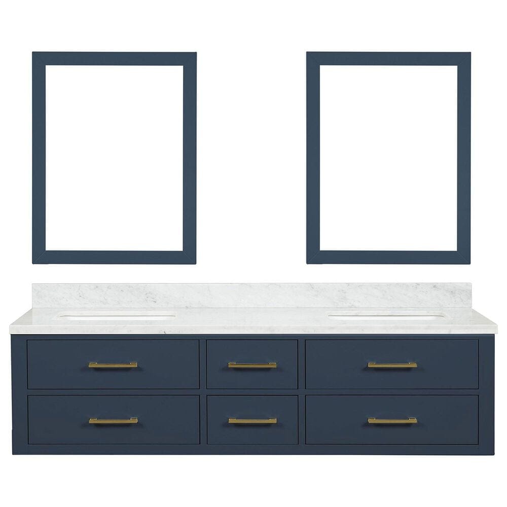 Lexora Home Castor 72&quot; Double Bathroom Vanity in Blue with 2 cm White Carrara Marble Top, Rectangular Sinks and 34&quot; Mirrors, , large