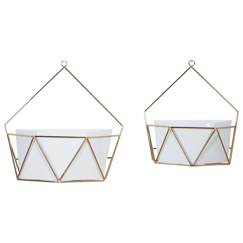 CosmoLiving by Cosmopolitan Contemporary Metal Wall Planter in White Set of 2, , large