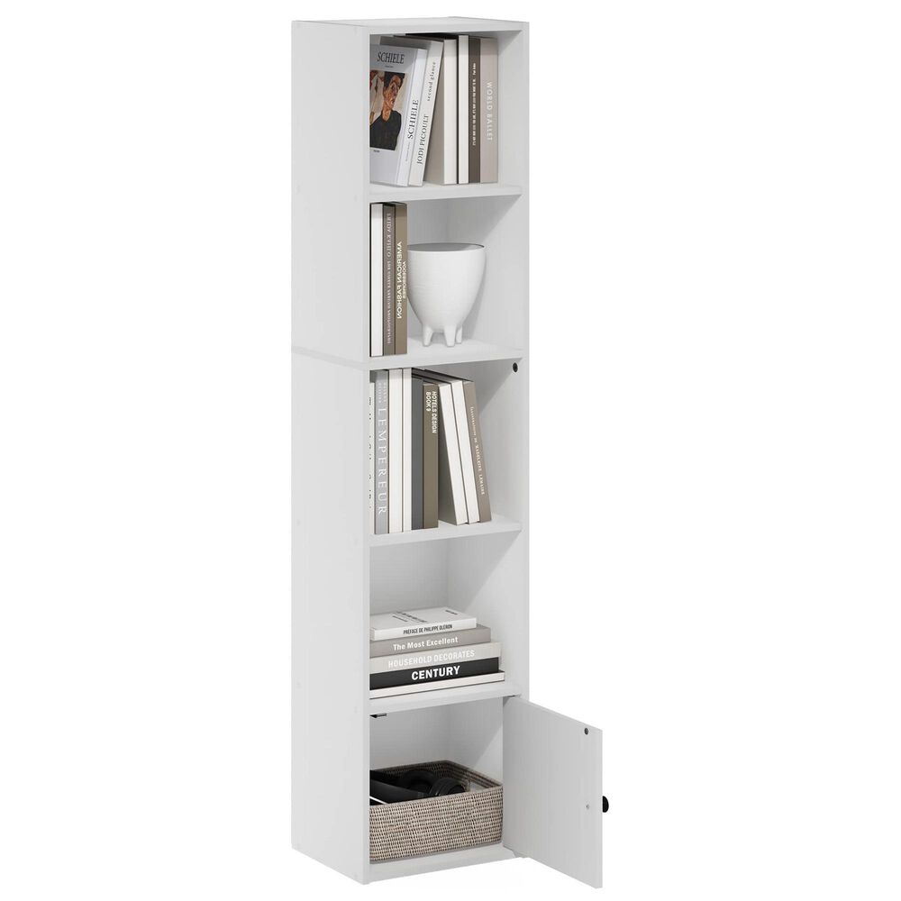 HOMLUX 5-Tier Shelf Bookcase with Door Storage Cabinet in White, , large