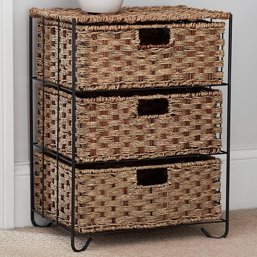 Household Essentials 3-Drawer Wicker Storage Chest in Brown, , large