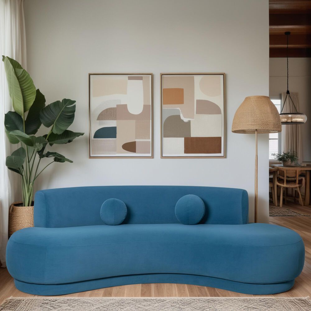 Blue River Oakland Stationary 3-Seater Sofa in Blue Velvet, , large