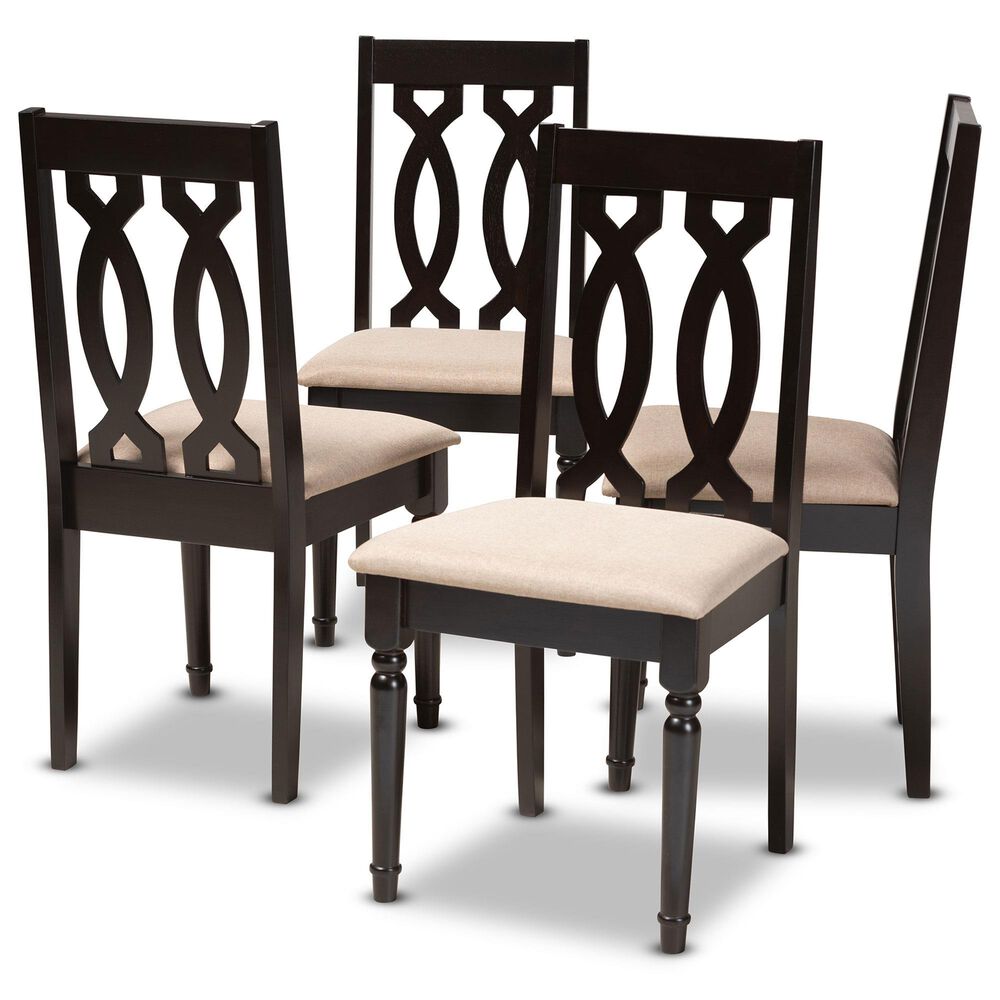 Baxton Studio Cherese Side Chair with Sand Cushion in Espresso Brown (Set of 4), , large