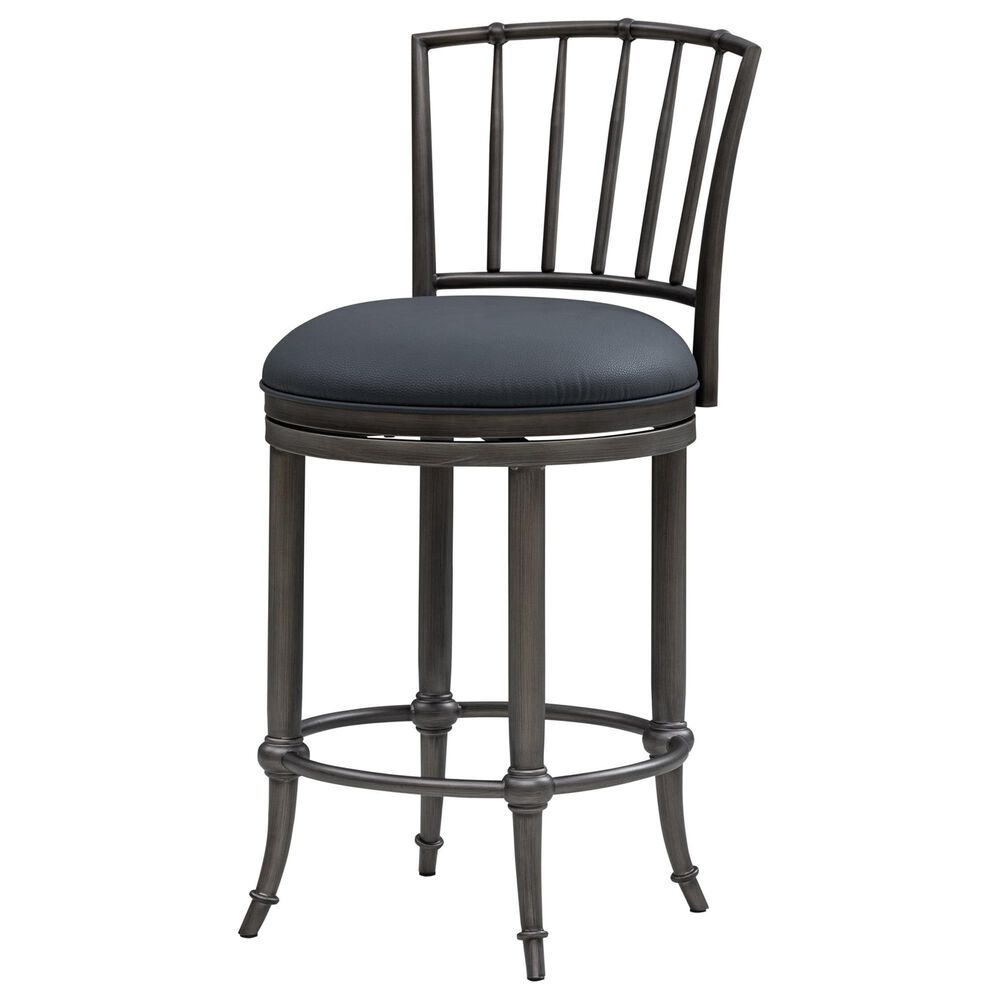 Armen Living Vince Swivel Counter Stool in Night Life Blue, , large