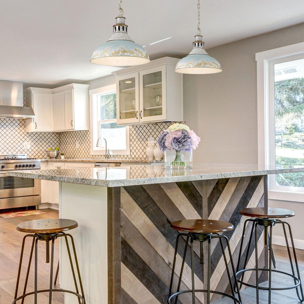 Golden Lighting Kinsley Large Pendant in Aged Galvanize Steel and Teal, , large