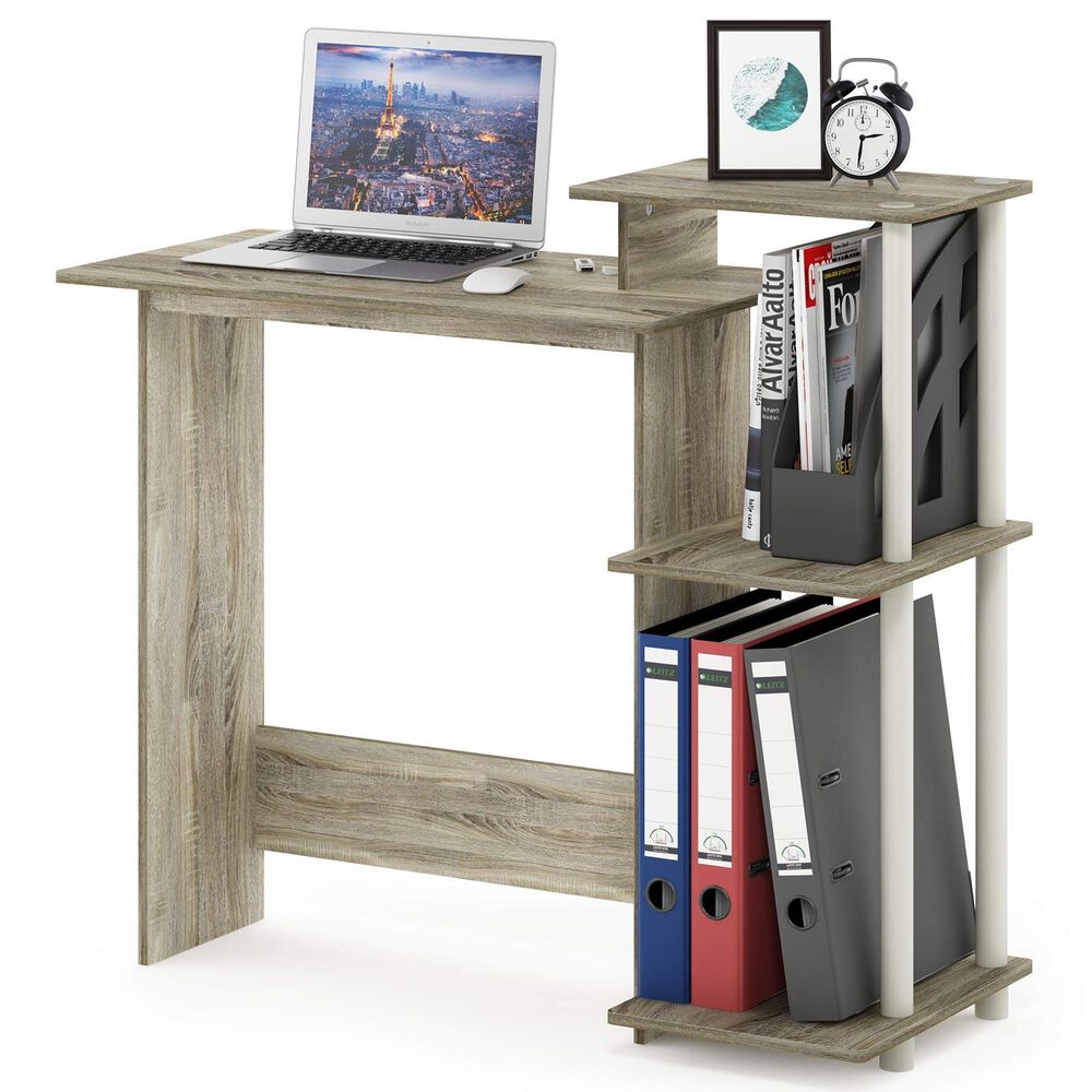 HOMLUX 40" Computer Desk with Open Side Shelves in Sonoma Oak and White, , large