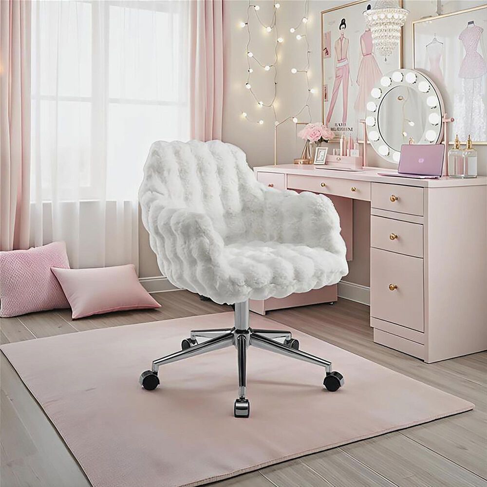 Linon Home Decor Fiona Office Chair with White Cloud Bubble Cushion in Silver, , large