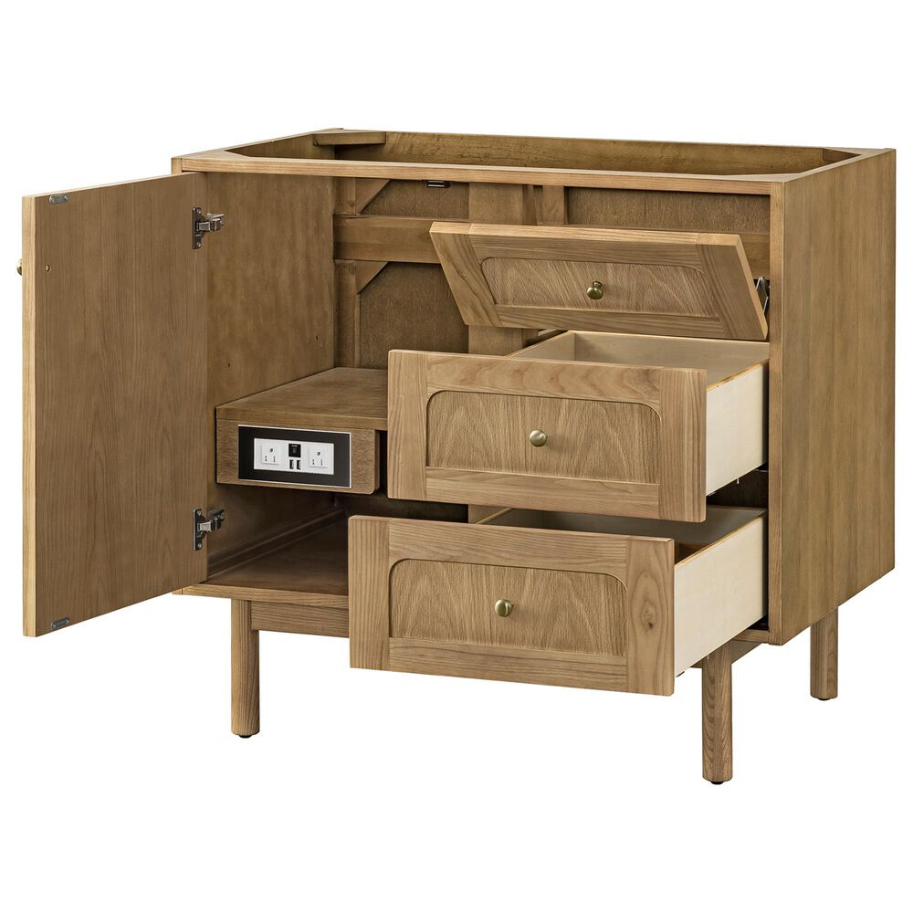 James Martin Vanities Laurent 36" Single Bathroom Vanity in Light Natural Oak with 3 cm Victorian Silver Quartz Top and Rectangular Sink, , large