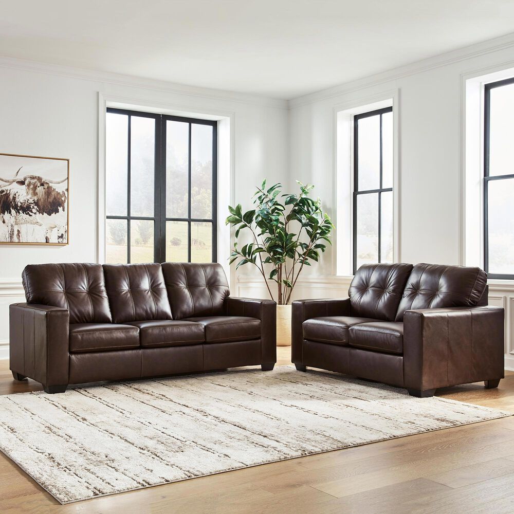 Ashley Santorine Stationary Sofa and Loveseat Set in Dark Brown, , large