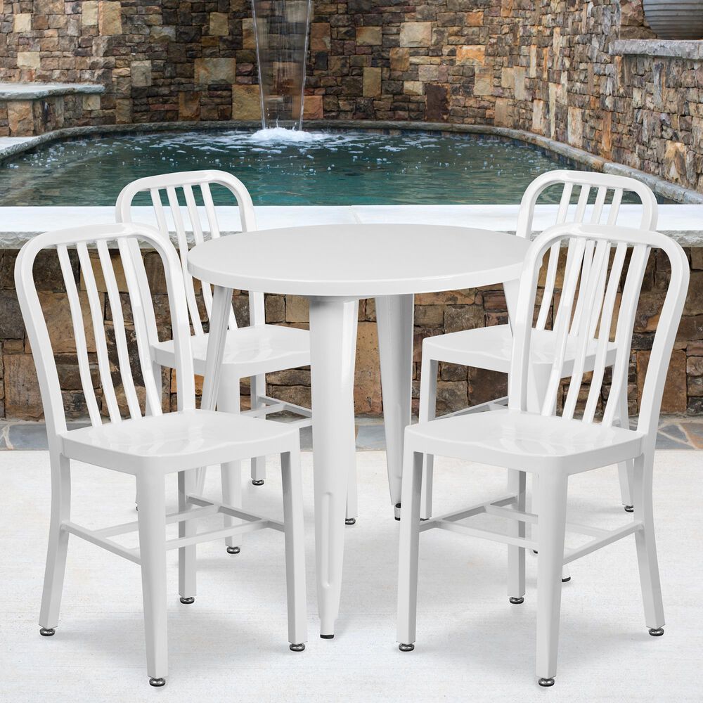 Flash Furniture 5-Piece Metal Round Table Set in White, , large