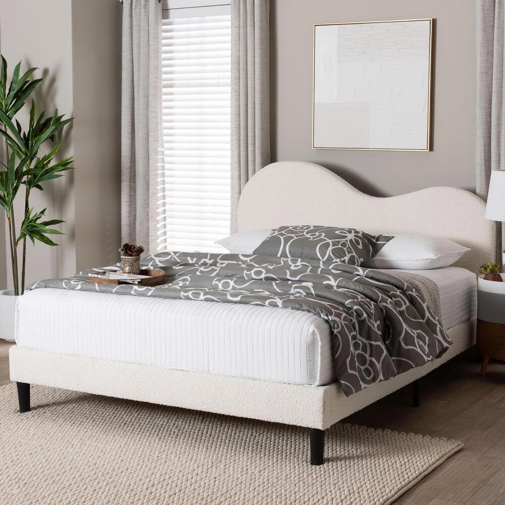 Baxton Studio Dalton Queen Upholstered Platform Bed in Cream, , large