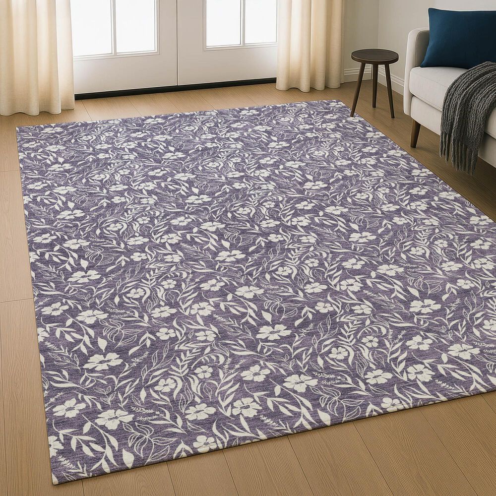 Dalyn Rug Company Soft Essentials Floral Purple 3' x 5' Indoor/Outdoor Area Rug, , large