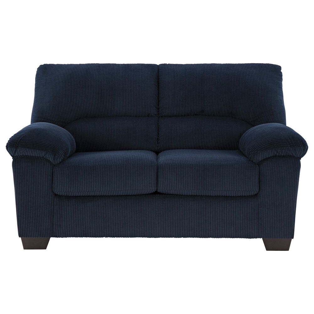 Ashley SimpleJoy Stationary Loveseat in Navy, , large