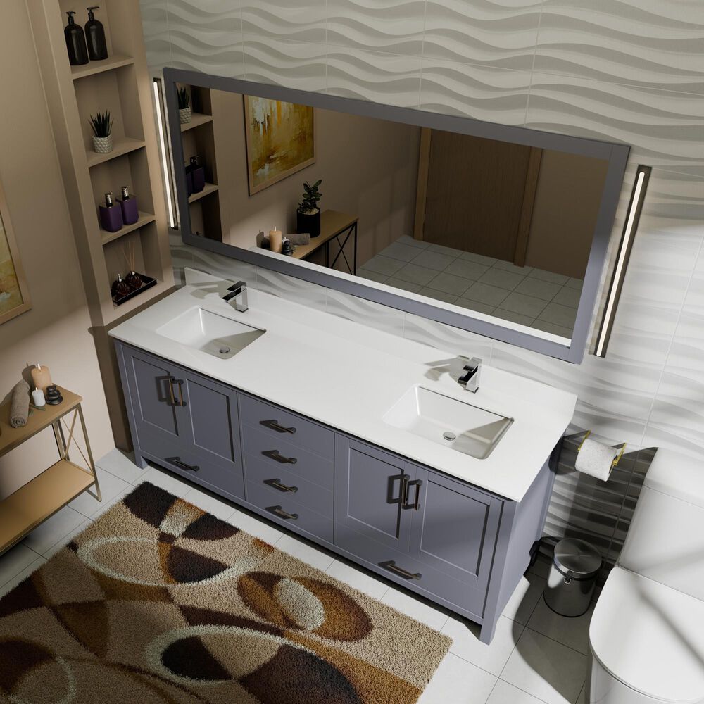 Lexora Home Jacques 72" Double Bathroom Vanity in Dark Grey with 2 cm White Quartz Top and Rectangular Sinks, , large
