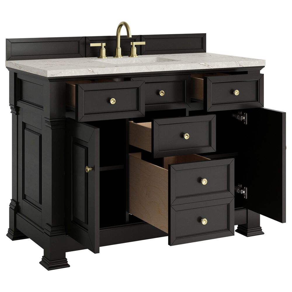 James Martin Vanities Brookfield 48" Single Bathroom Vanity in Black Onyx with 3 cm Victorian Silver Silestone Top, Rectangle Sink and FreePower Wireless Charger, , large