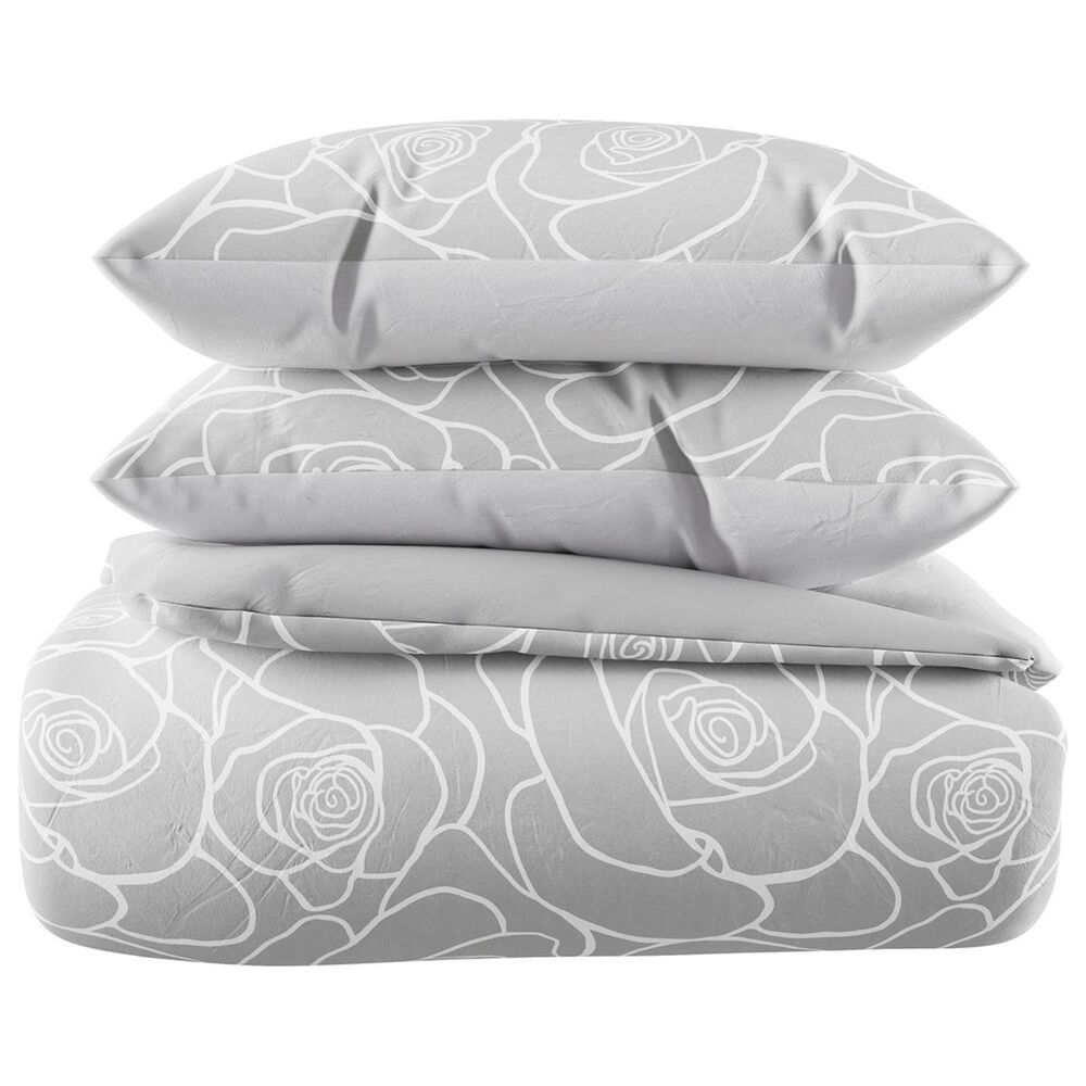 Timberlake Lavish Home 3-Piece King Bed of Roses Comforter Set in Rose Print &amp; Soft Gray, , large