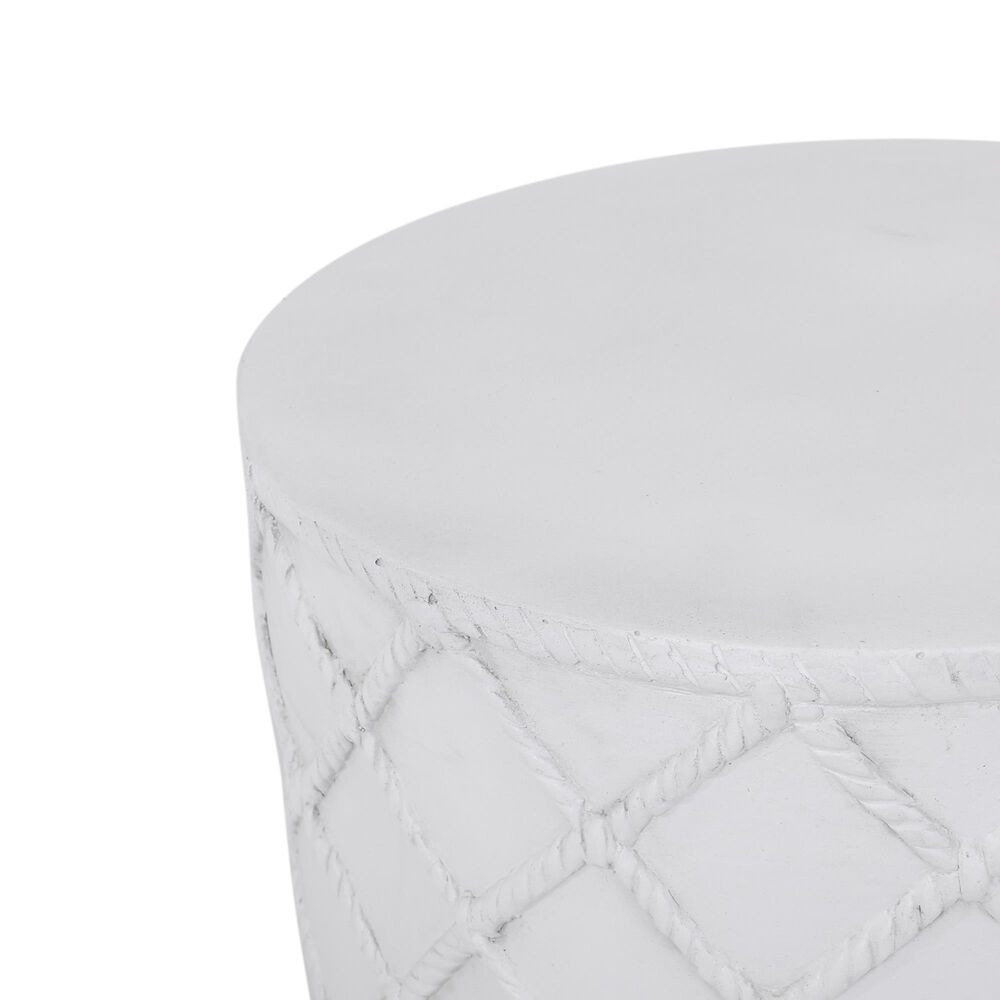Hearth and Haven Outdoor Round End Table with Diamond Lattice Texture in Antique White, , large