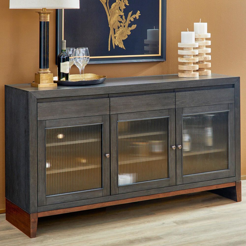 Flexsteel Waterfall 3-Drawer Buffet in Deep Ebony and Dark Brown, , large