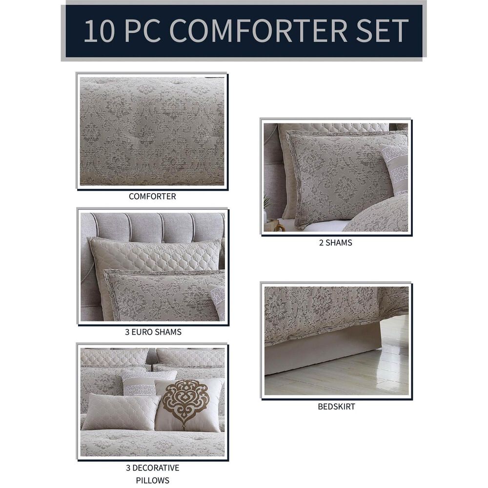 Hallmart Collectibles Kearney Damask 10-Piece King Comforter Set in Tuton and Ivory, , large