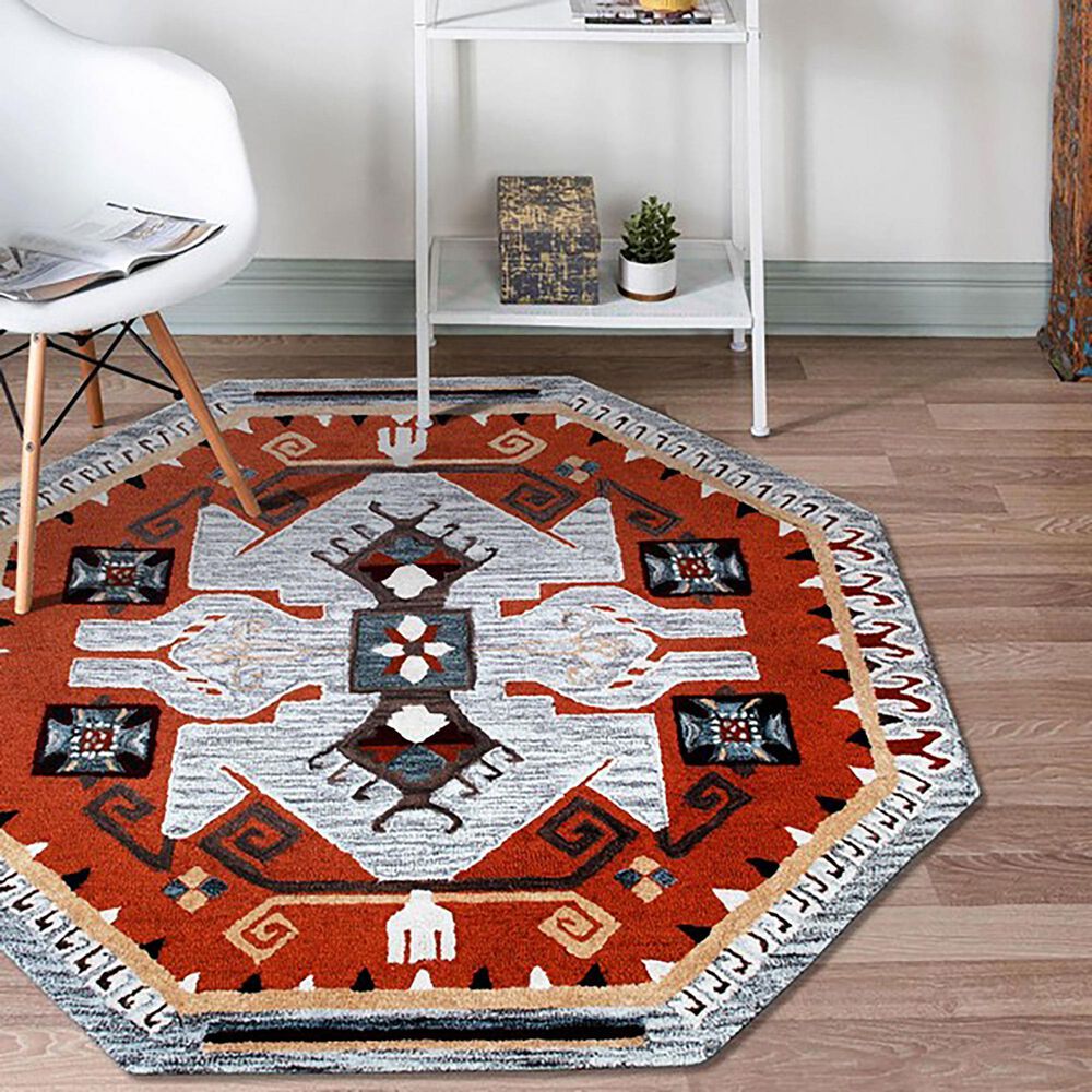 L&amp;R Resources Sinuous Textile Southwestern 4&#39; Octagon Terracotta, Gray and Blue Area Rug, , large