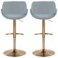 LumiSource Fabrico Swivel Adjustable Bar Stool with Blue Noise Fabric Upholstery and Rounded T Footrest in Gold (Set of 2), , large