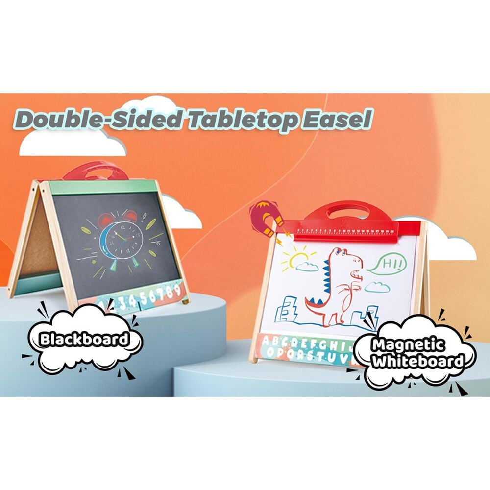 Hape Toys Store and Go Easel Folding Double-Sided Tabletop Blackboard and Whiteboard with Chalks, Markers, , large