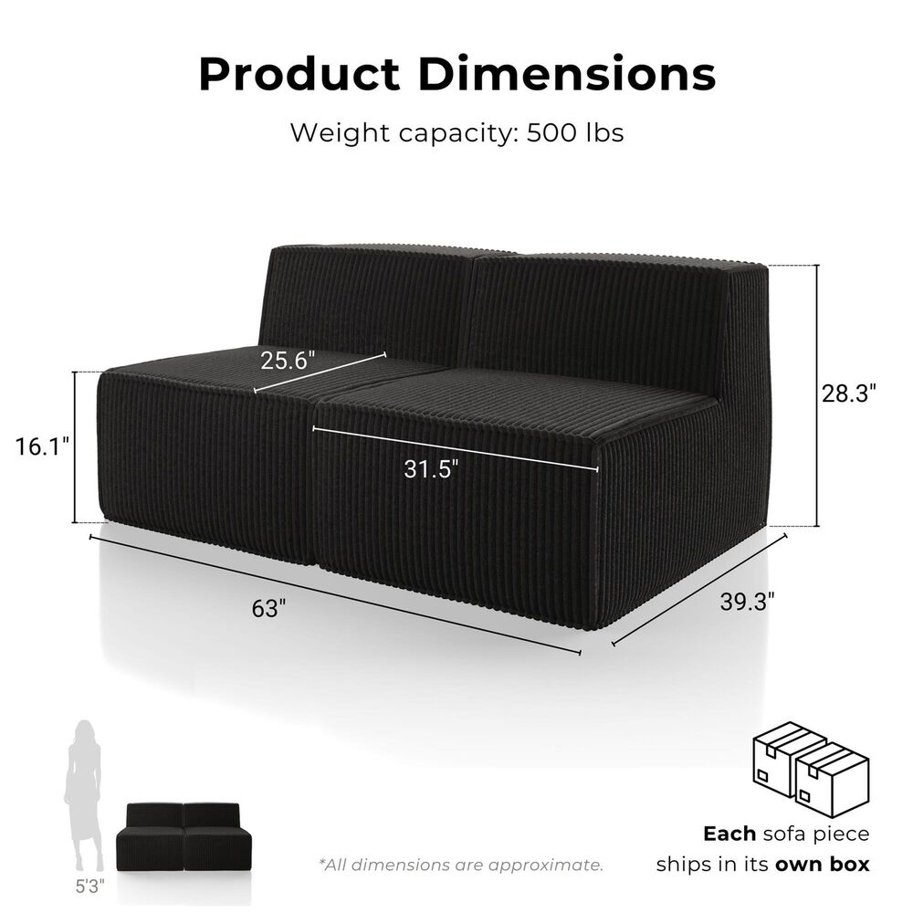 Furniture of America Facil 5-Piece Modular Armless Sofa Set in Dark Gray, , large