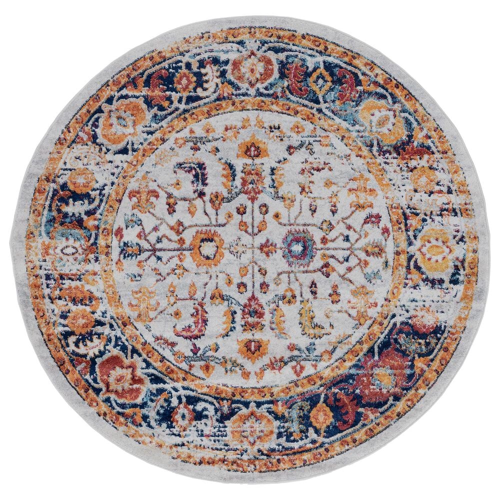 Amer Rugs Alexandria 6"7" Round Ivory and Gold Area Rug, , large