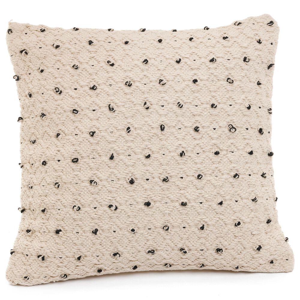 20" Square Throw Pillow with French Knots in Ecru, , large
