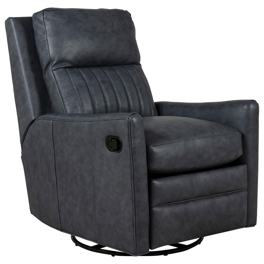 Bradington-Young Leather Swivel Glider Manual Recliner in Blue, , large