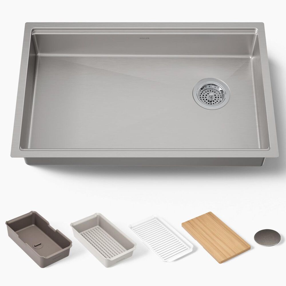 Kohler Strive 29" Undermount Single-Bowl Workstation Kitchen Sink in Stainless Steel, , large