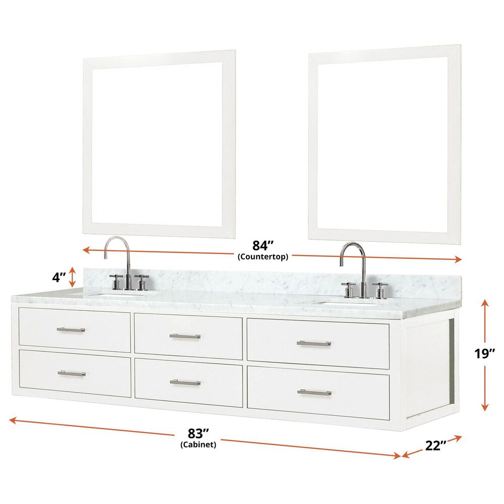 Lexora Home Castor 84&quot; Double Bathroom Vanity in Black with 2 cm White Cultured Marble Top, Rectangular Sinks and 36&quot; Mirrors, , large