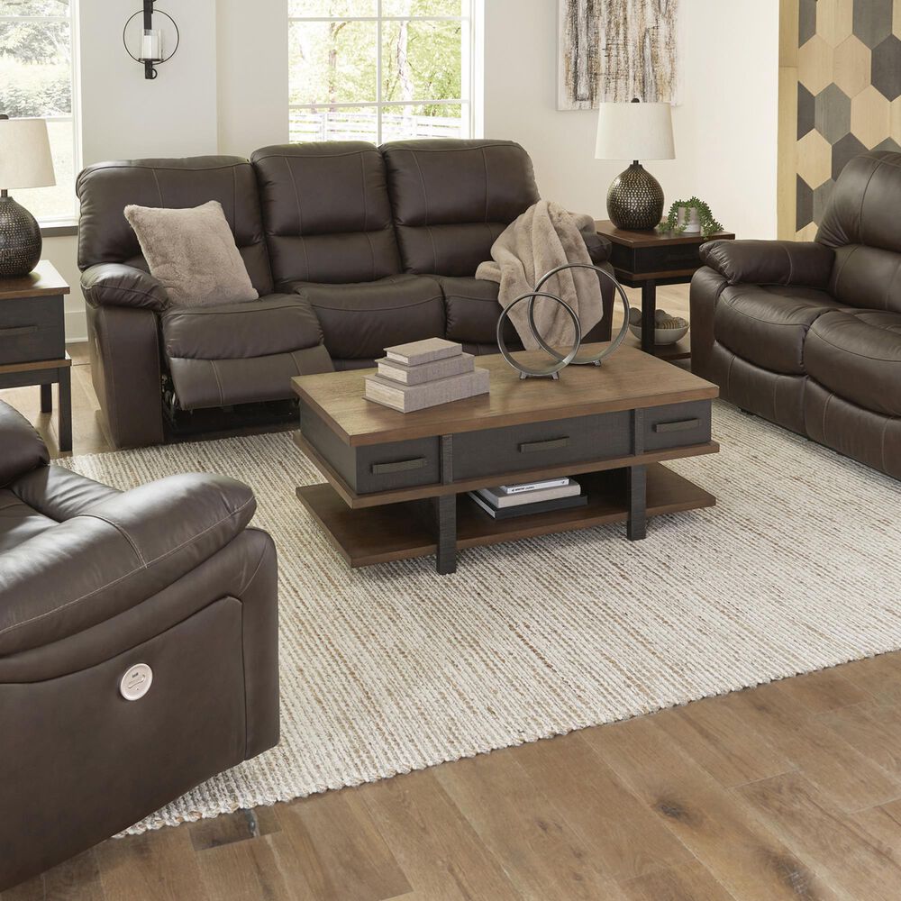 Ashley Leesworth Power Reclining Sofa and Recliner Set in Dark Brown, , large