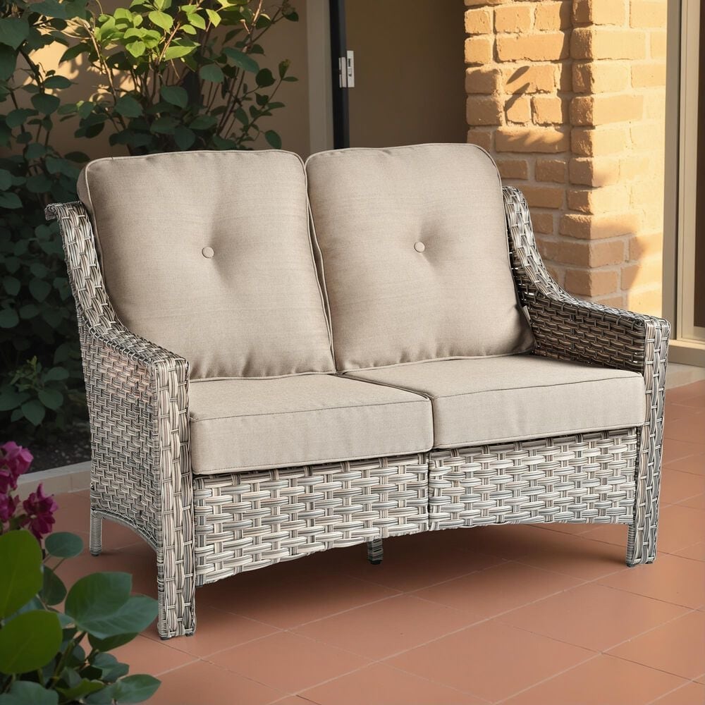 HOMLUX Outdoor Rattan Loveseat with Ergonomic in Beige, , large