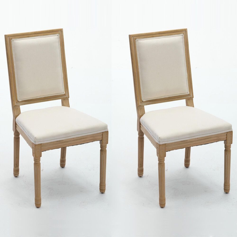 Hearth and Haven Upholstered Side Chair with Square Backrest in Beige (Set of 2), , large