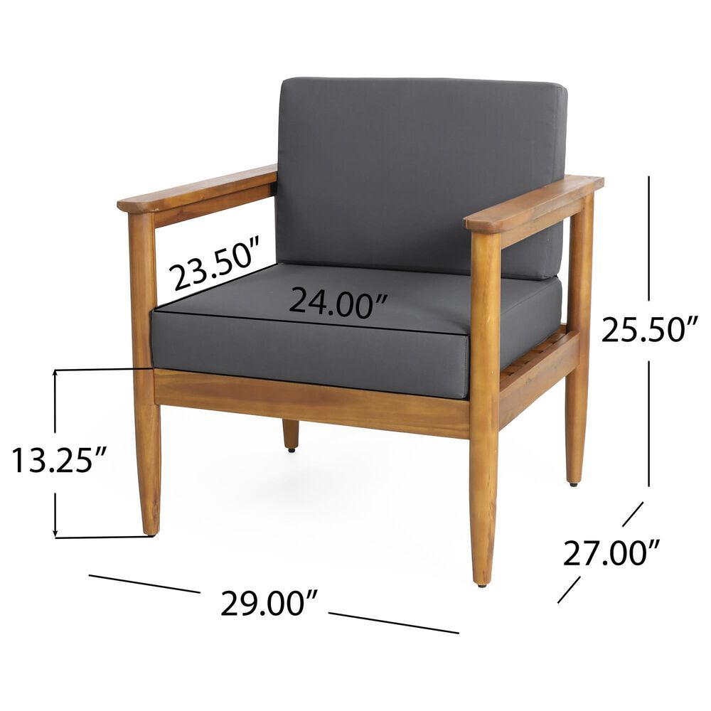 Hearth and Haven Gavin Outdoor Armchair with Cushions in Dark Gray, , large