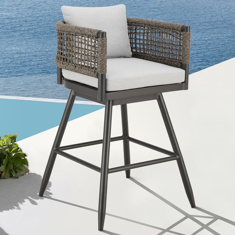 Blue River Alegria Patio Swivel Counter Height Bar Stool with Light Gray Cushion in Black, , large