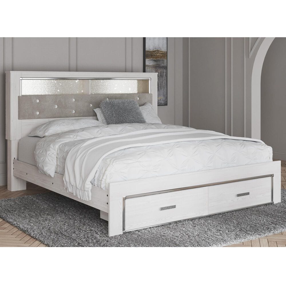 Ashley Altyra King Upholstered Bookcase Bed with Storage  in White, , large