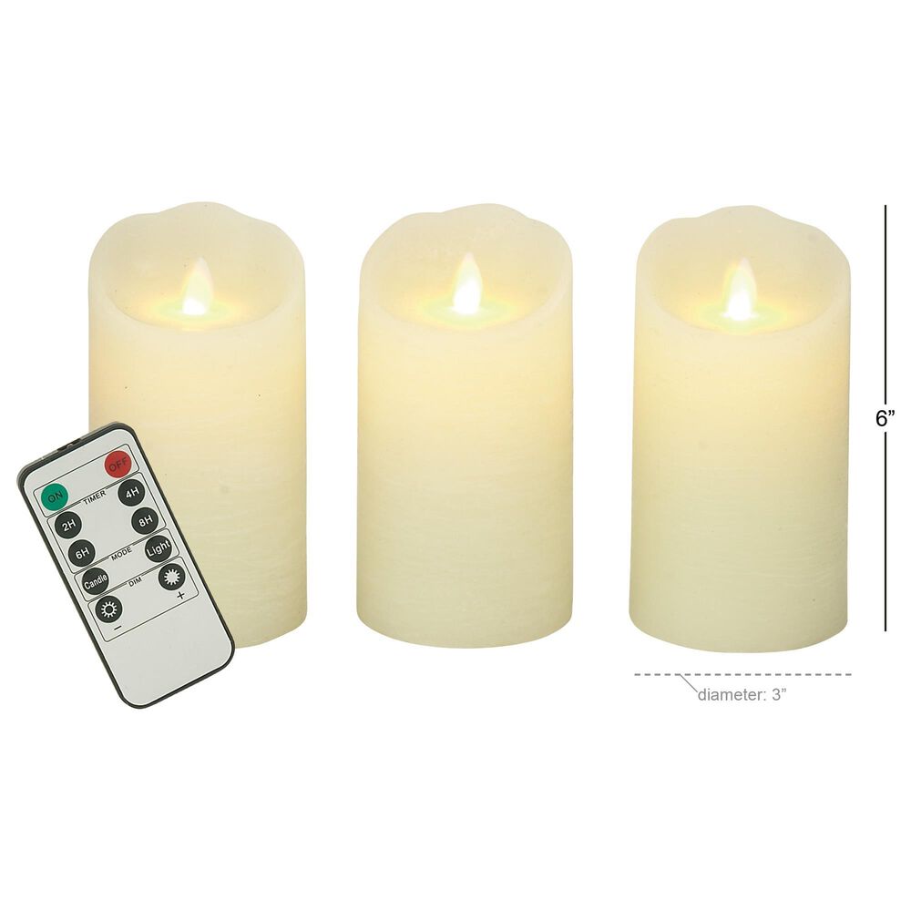 Maple and Jade Flameless Candle with Remote Control in Textured Beige &#40;Set of 3&#41;, , large