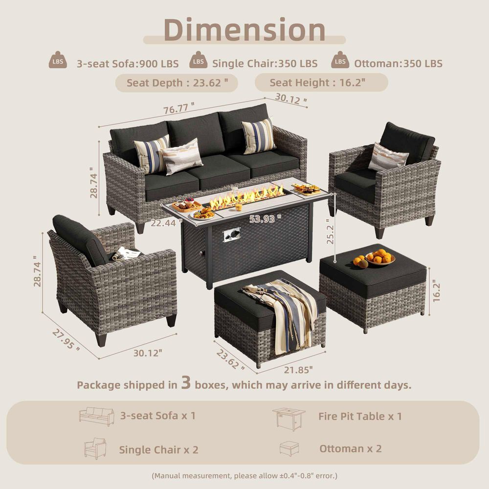 HOMLUX 6-Piece Outdoor Sofa Set in Black, , large