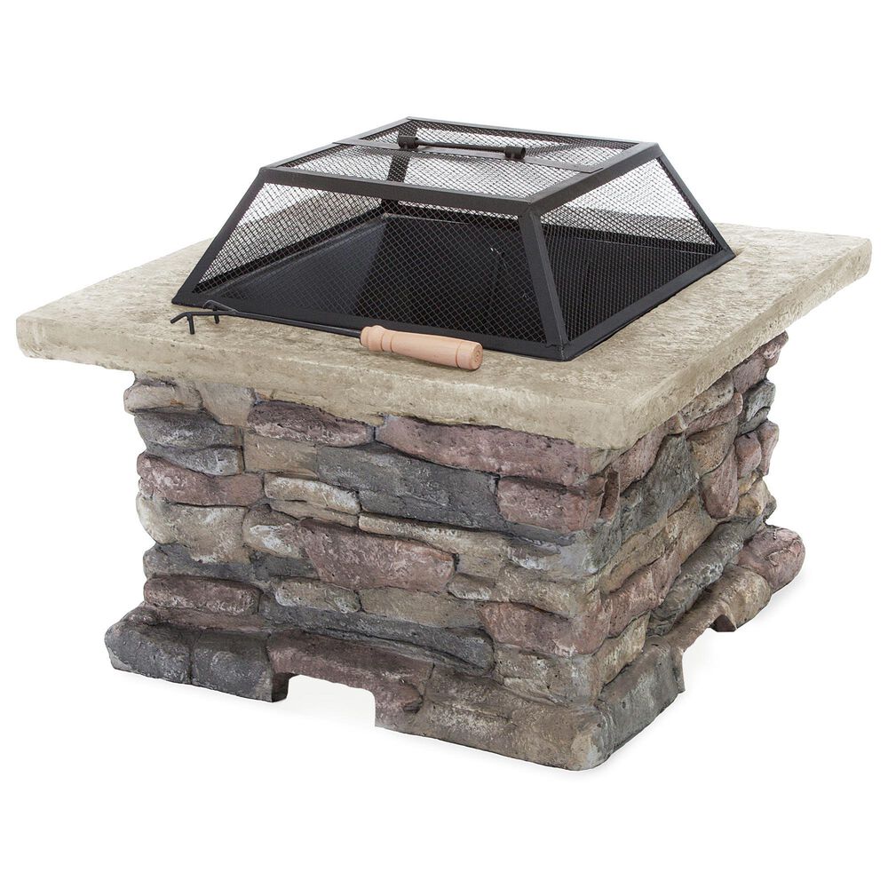 Hearth and Haven Outdoor Fire Pit with Mesh Cover in Stone Gray, , large
