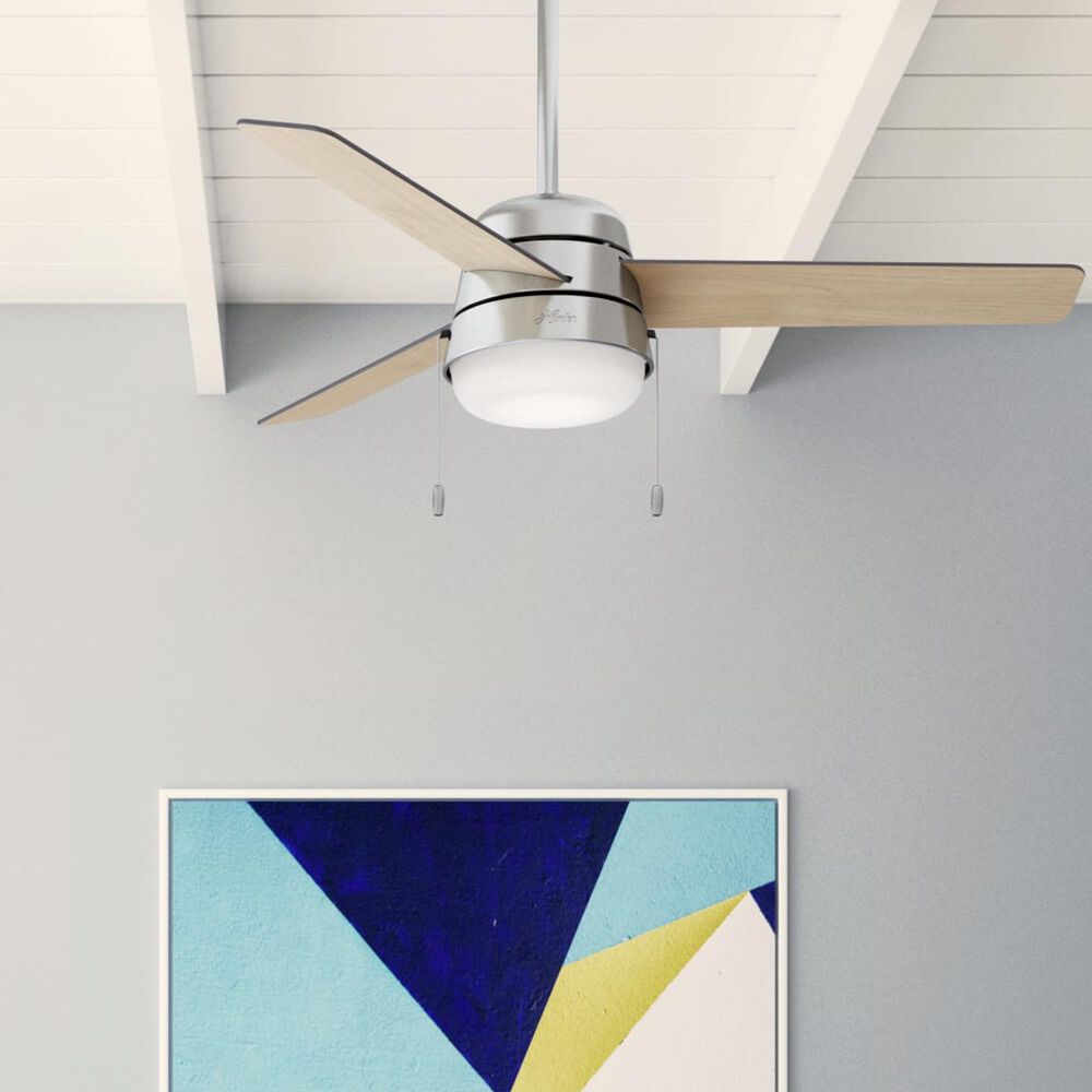 Hunter Aker 52&quot; Ceiling Fan with LED Lights in Brushed Nickel, , large