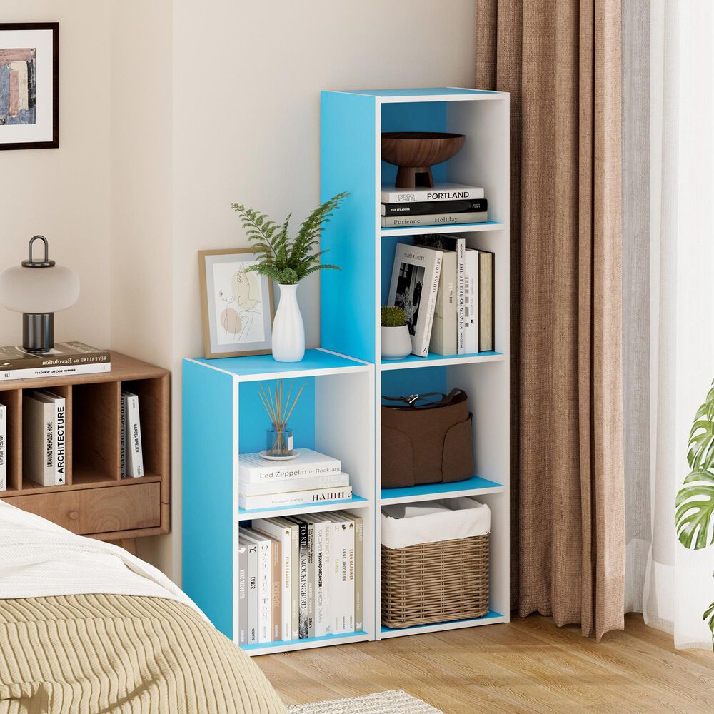 HOMLUX 4-Tier Open Shelf Display Organizer Bookcase in Light Blue and White, , large