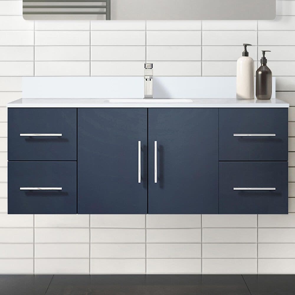 Lexora Home Geneva 48&quot; Single Bathroom Vanity in Navy Blue with 2 cm White Quartz Top and Rectangular Sink, , large